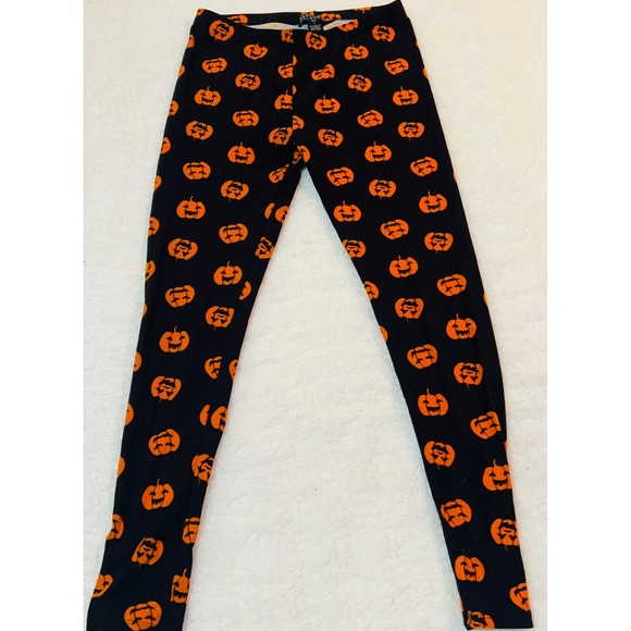 Just One Pants - Just One Halloween Leggings Womens Large Black Orange Pumpkin Jack-O-Lantern